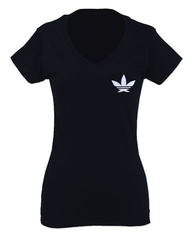 Cool Marijuana Weed Leaf Stoner Day Front and Back For Women V neck fitted T Shirt