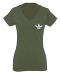 Cool Marijuana Weed Leaf Stoner Day Front and Back For Women V neck fitted T Shirt