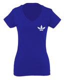Cool Marijuana Weed Leaf Stoner Day Front and Back For Women V neck fitted T Shirt