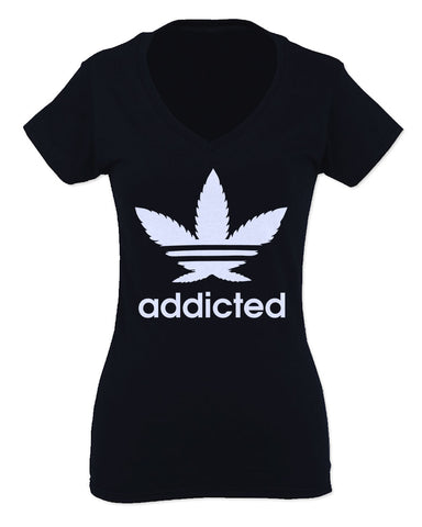 Cool Marijuana Weed Leaf Stoner Day high Pot For Women V neck fitted T Shirt