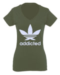 Cool Marijuana Weed Leaf Stoner Day high Pot For Women V neck fitted T Shirt