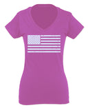 Vintage USA United States of America American Proud Flag For Women V neck fitted T Shirt