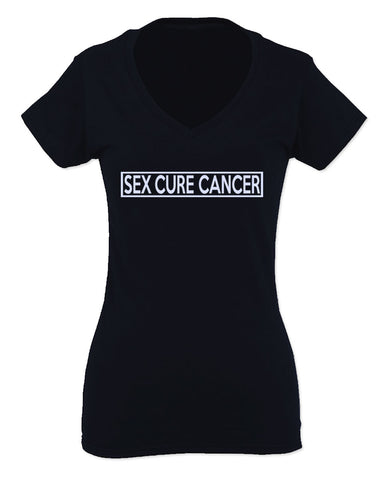 VICES AND VIRTUESS Hilarious Funny Offensive Graphic Sex Cure Cancer For Women V neck fitted T Shirt