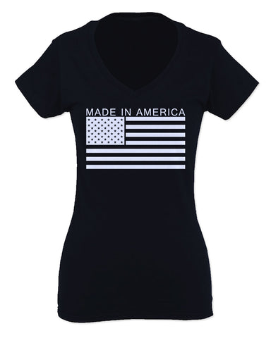 Patriotic American Proud Made in USA United States America Flag For Women V neck fitted T Shirt