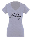 VICES AND VIRTUESS Letter Printed Hubby Couple Wedding Wifey Matching Groom For Women V neck fitted T Shirt