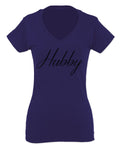 VICES AND VIRTUESS Letter Printed Hubby Couple Wedding Wifey Matching Groom For Women V neck fitted T Shirt