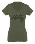 VICES AND VIRTUESS Letter Printed Hubby Couple Wedding Wifey Matching Groom For Women V neck fitted T Shirt