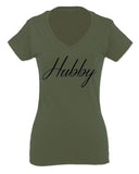 VICES AND VIRTUESS Letter Printed Hubby Couple Wedding Wifey Matching Groom For Women V neck fitted T Shirt