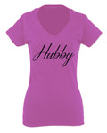 VICES AND VIRTUESS Letter Printed Hubby Couple Wedding Wifey Matching Groom For Women V neck fitted T Shirt