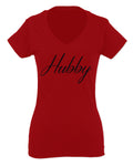 VICES AND VIRTUESS Letter Printed Hubby Couple Wedding Wifey Matching Groom For Women V neck fitted T Shirt