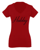VICES AND VIRTUESS Letter Printed Hubby Couple Wedding Wifey Matching Groom For Women V neck fitted T Shirt