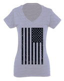 Distressed American USA United States of America Military Marine us Navy Army Big Flag For Women V neck fitted T Shirt