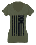 Distressed American USA United States of America Military Marine us Navy Army Big Flag For Women V neck fitted T Shirt