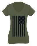 Distressed American USA United States of America Military Marine us Navy Army Big Flag For Women V neck fitted T Shirt