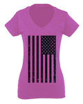 Distressed American USA United States of America Military Marine us Navy Army Big Flag For Women V neck fitted T Shirt