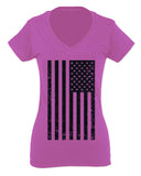 Distressed American USA United States of America Military Marine us Navy Army Big Flag For Women V neck fitted T Shirt