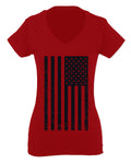 Distressed American USA United States of America Military Marine us Navy Army Big Flag For Women V neck fitted T Shirt