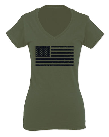 United States of America Vintage Flag USA American Marine Corp Force USMC USAF For Women V neck fitted T Shirt