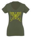 USA Military Eagle American Proud United States of America U.S. For Women V neck fitted T Shirt