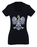 Vintage Poland Flag Coat of Arms Polska Polish Eagle For Women V neck fitted T Shirt