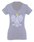 Vintage Poland Flag Coat of Arms Polska Polish Eagle For Women V neck fitted T Shirt