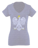 Vintage Poland Flag Coat of Arms Polska Polish Eagle For Women V neck fitted T Shirt