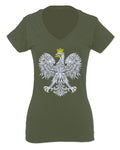 Vintage Poland Flag Coat of Arms Polska Polish Eagle For Women V neck fitted T Shirt