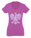 Vintage Poland Flag Coat of Arms Polska Polish Eagle For Women V neck fitted T Shirt