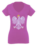 Vintage Poland Flag Coat of Arms Polska Polish Eagle For Women V neck fitted T Shirt
