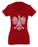 Vintage Poland Flag Coat of Arms Polska Polish Eagle For Women V neck fitted T Shirt