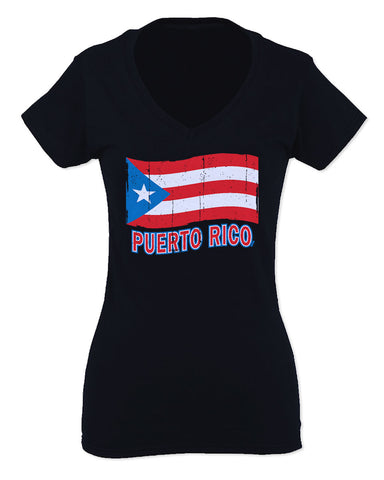 Puerto Rico Flag Boricua Puerto Rican Nuyorican Pride For Women V neck fitted T Shirt
