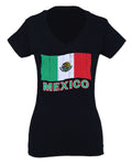 VICES AND VIRTUESS Distressed Bandera Mexico Mexican Flag Coat of arms For Women V neck fitted T Shirt
