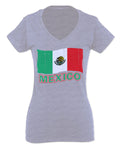 VICES AND VIRTUESS Distressed Bandera Mexico Mexican Flag Coat of arms For Women V neck fitted T Shirt