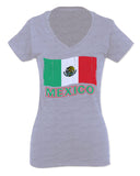 VICES AND VIRTUESS Distressed Bandera Mexico Mexican Flag Coat of arms For Women V neck fitted T Shirt