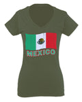 VICES AND VIRTUESS Distressed Bandera Mexico Mexican Flag Coat of arms For Women V neck fitted T Shirt