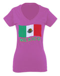 VICES AND VIRTUESS Distressed Bandera Mexico Mexican Flag Coat of arms For Women V neck fitted T Shirt