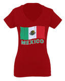 VICES AND VIRTUESS Distressed Bandera Mexico Mexican Flag Coat of arms For Women V neck fitted T Shirt