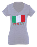 Italia Distressed Italy Flag Italian National Flag Vintage For Women V neck fitted T Shirt