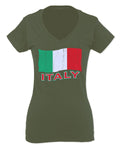 Italia Distressed Italy Flag Italian National Flag Vintage For Women V neck fitted T Shirt