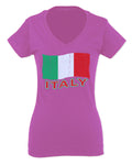 Italia Distressed Italy Flag Italian National Flag Vintage For Women V neck fitted T Shirt