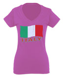 Italia Distressed Italy Flag Italian National Flag Vintage For Women V neck fitted T Shirt