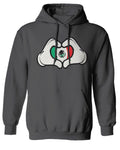 Cartoon Glove Heart Love Hecho en Mexico Mexican Flag escucudo Mexicano Sweatshirt Hoodie