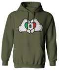 Cartoon Glove Heart Love Hecho en Mexico Mexican Flag escucudo Mexicano Sweatshirt Hoodie
