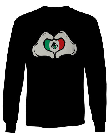 Cartoon Glove Heart Love Hecho en Mexico Mexican Flag escucudo Mexicano mens Long sleeve t shirt