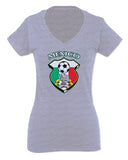 VICES AND VIRTUESS Escudo Mexicano Futbol Mexico Mexican Football Shield For Women V neck fitted T Shirt