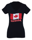 Canada Vintage Flag Canadian Pride Maple Leaf For Women V neck fitted T Shirt