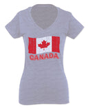 Canada Vintage Flag Canadian Pride Maple Leaf For Women V neck fitted T Shirt