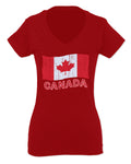 Canada Vintage Flag Canadian Pride Maple Leaf For Women V neck fitted T Shirt