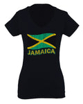 Jamaica Tee Jamaican National Country Flag Tee Carribean For Women V neck fitted T Shirt