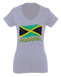 Jamaica Tee Jamaican National Country Flag Tee Carribean For Women V neck fitted T Shirt